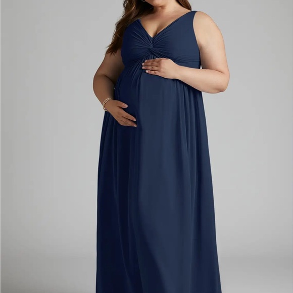A-Line V-Neck Chiffon Floor-Length Maternity Dress Dark Navy Azazie Yetta - Picture 9 of 14